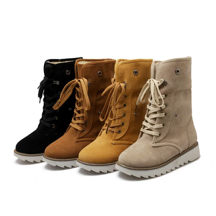 Women Lace Up Thick Sole Snow Boots Shoes Woman