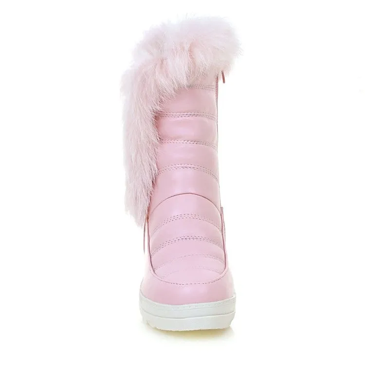 Women Rabbit Fur Platform Wedges Heels Snow Boots