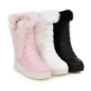 Women Rabbit Fur Platform Wedges Heels Snow Boots