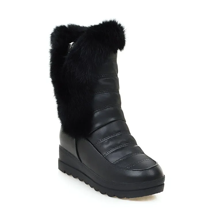 Women Rabbit Fur Platform Wedges Heels Snow Boots