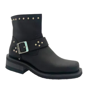 Women's 6" Heeled Buckle Biker Boot Black - 8811L