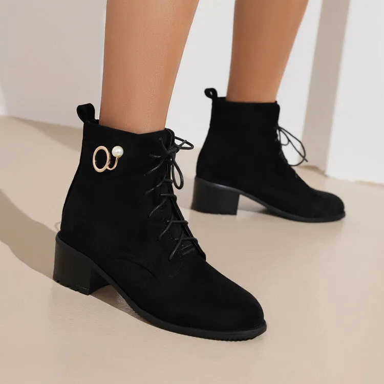 Women's Booties Flock Lace Up Block Heel Ankle Boots