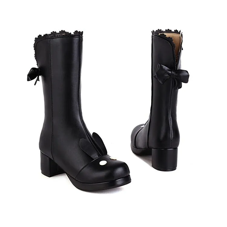 Women's  Bow High Heel Mid Calf Boots