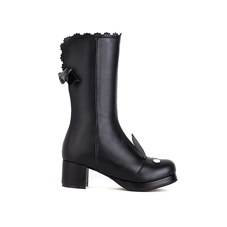 Women's  Bow High Heel Mid Calf Boots