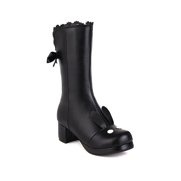 Women's  Bow High Heel Mid Calf Boots