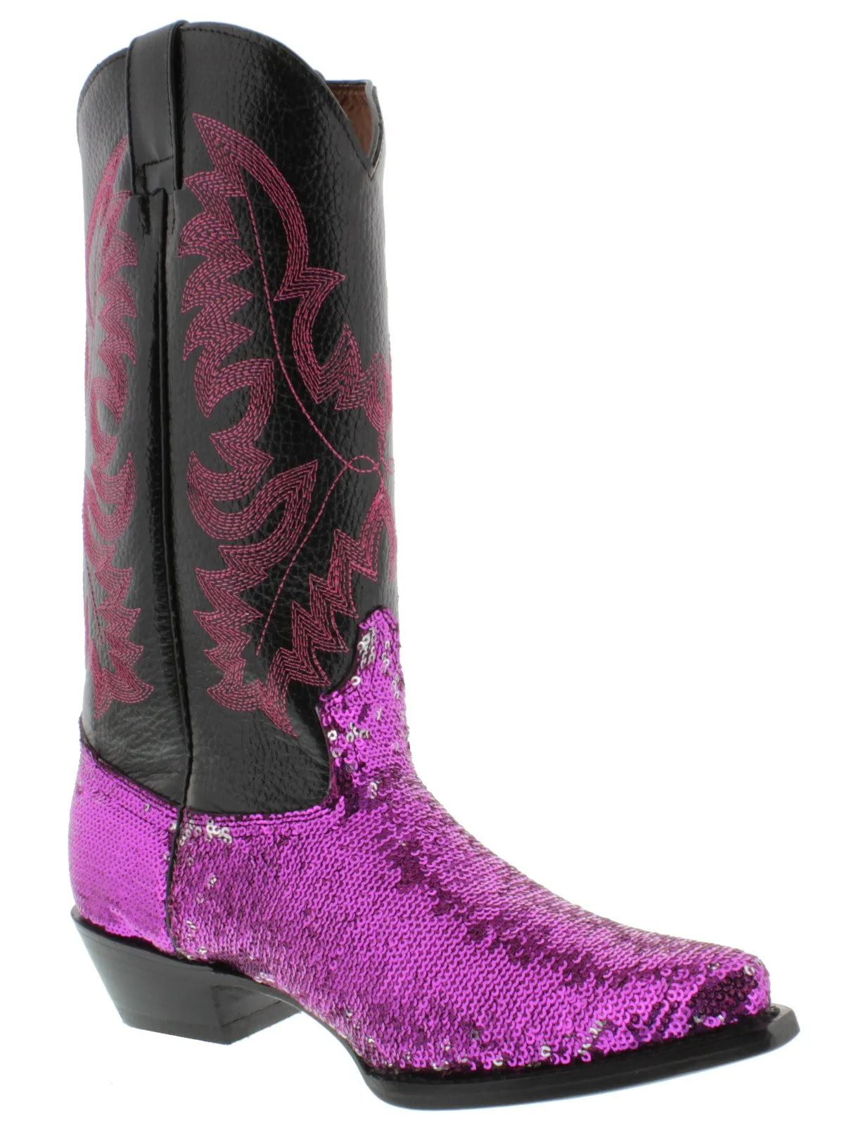 Women's Fuchsia Sequins Western Rodeo Cowboy Boots Snip Toe