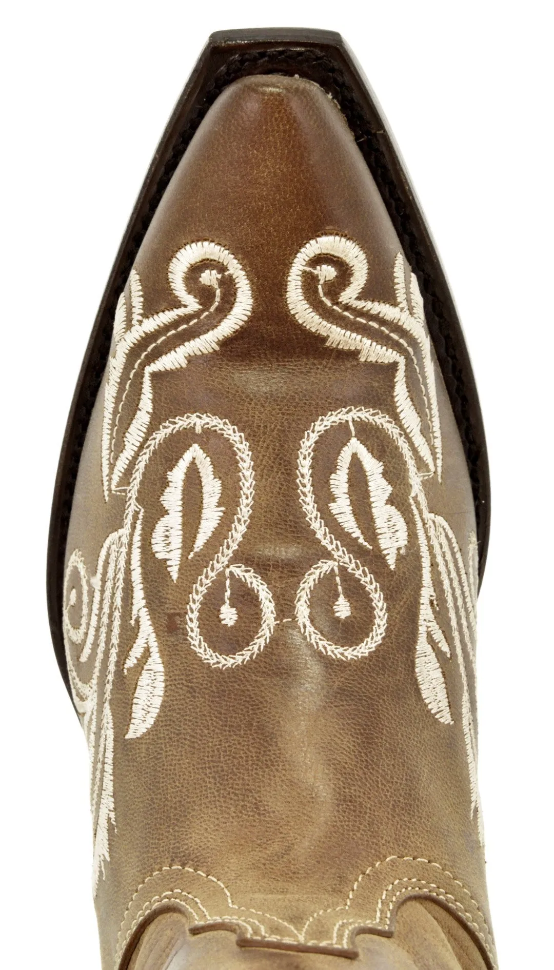 Womens Granada Light Brown Cowboy Boots Swan Embroidered - Snip Toe