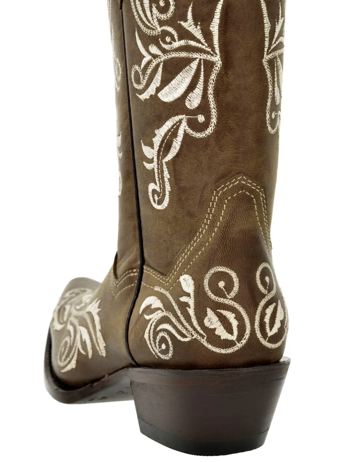 Womens Granada Light Brown Cowboy Boots Swan Embroidered - Snip Toe