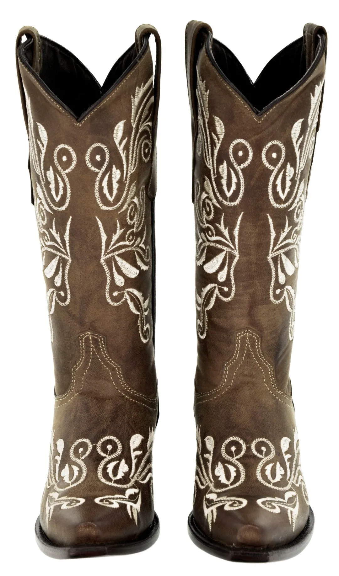 Womens Granada Light Brown Cowboy Boots Swan Embroidered - Snip Toe