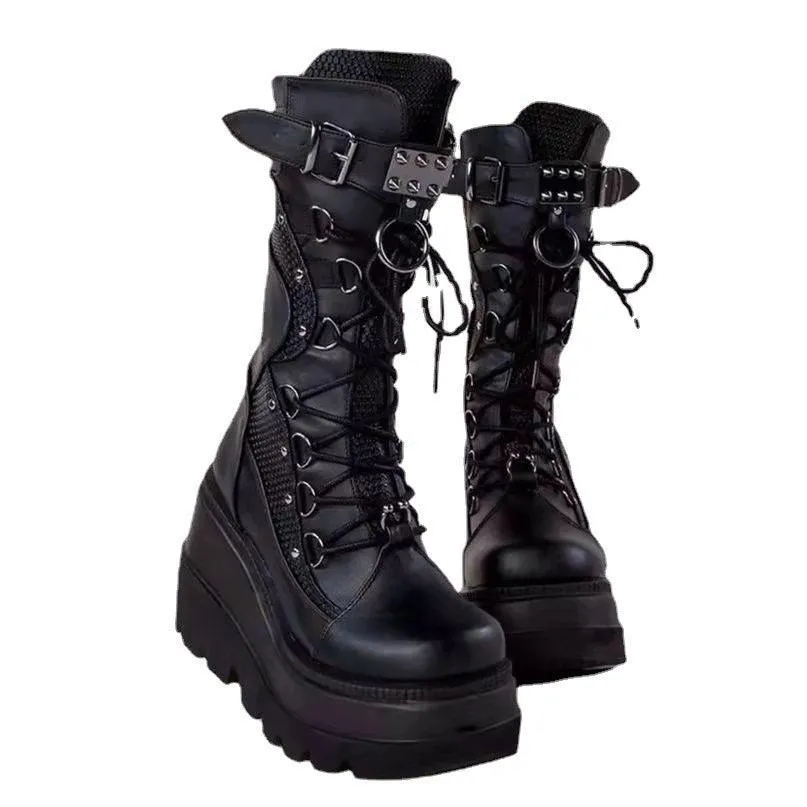 Women’s Lace-Up Combat Boots – Chunky Heel, Motorcycle Style