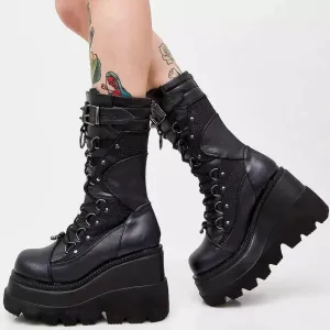 Women’s Lace-Up Combat Boots – Chunky Heel, Motorcycle Style