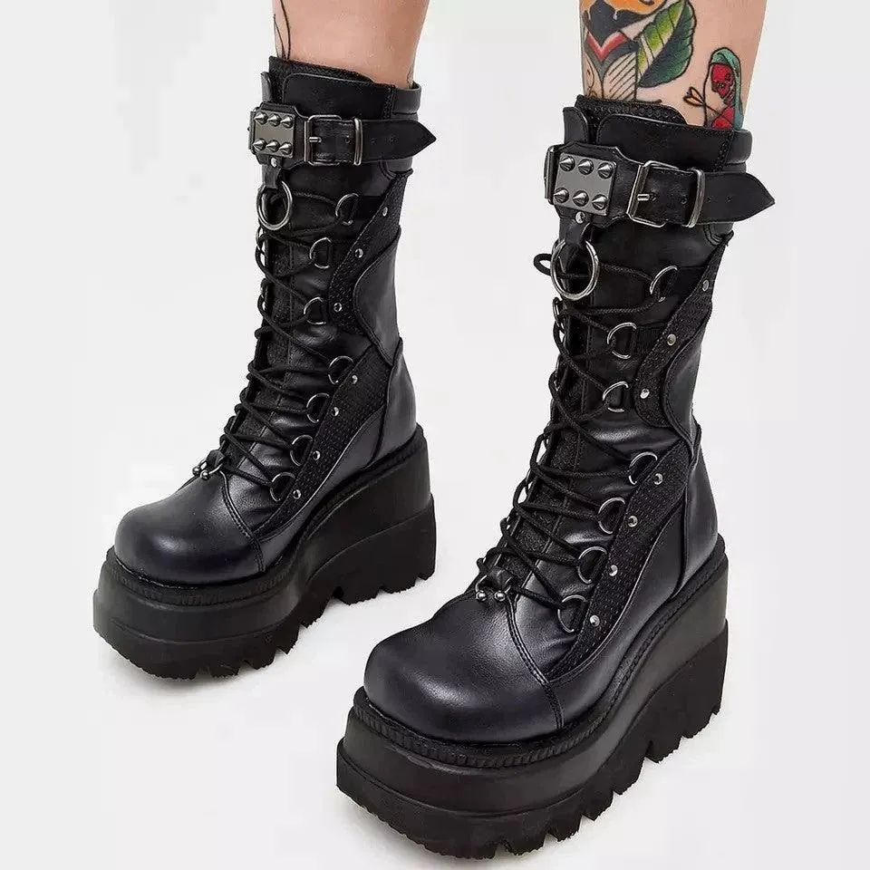 Women’s Lace-Up Combat Boots – Chunky Heel, Motorcycle Style