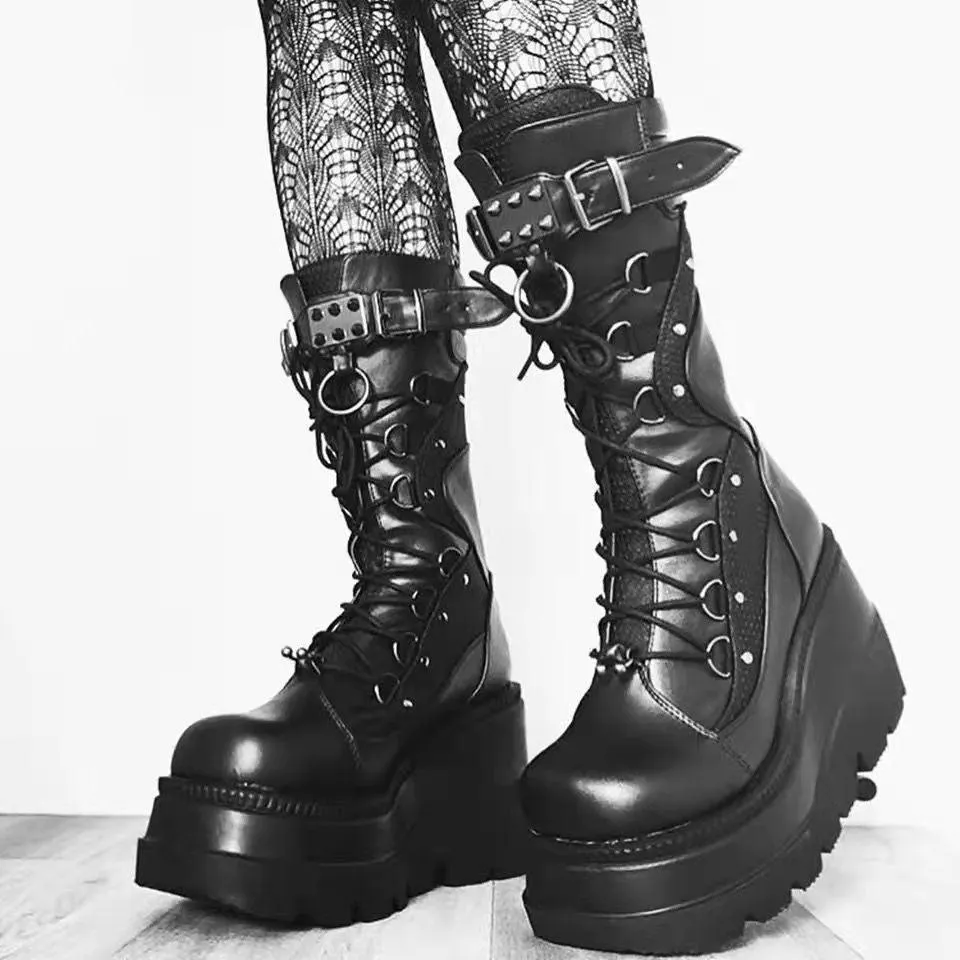 Women’s Lace-Up Combat Boots – Chunky Heel, Motorcycle Style