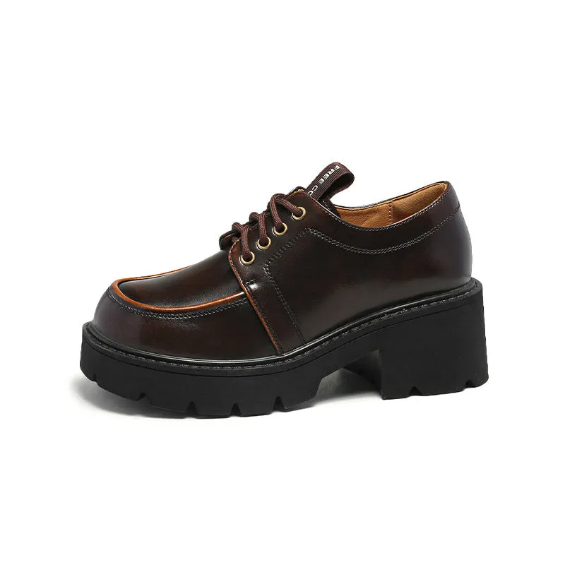 Women's Lace-up Oxford Brown Chunky Loafers