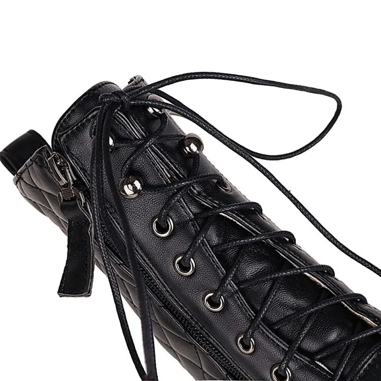 Women's Lace Up Side Zippers Block Heel Platform Short Boots