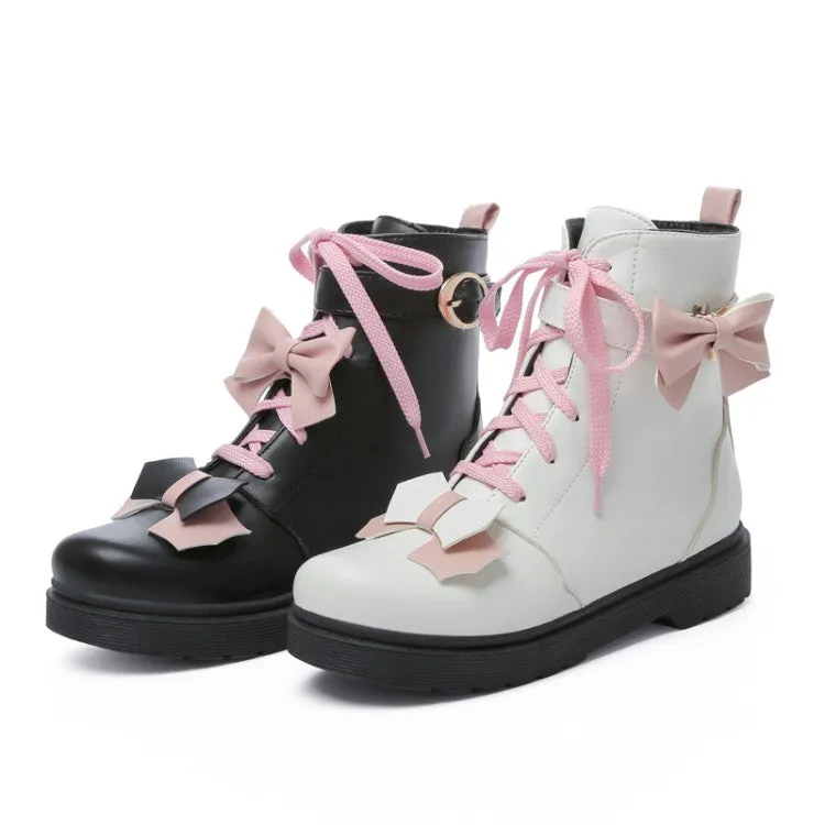 Women's Lolita Bowties Knot Lace Up Flat Ankle Boots