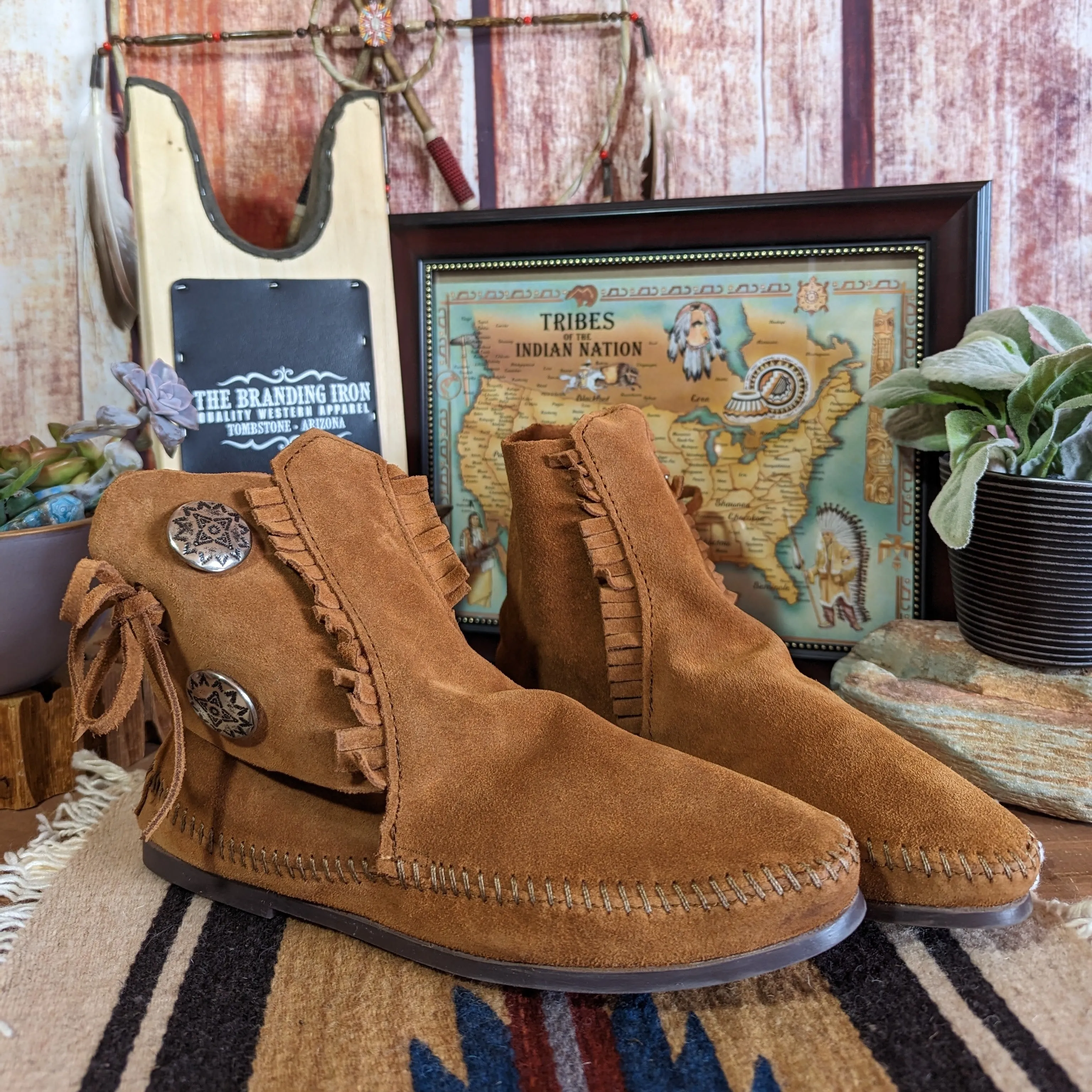 Women's Moccasin Boots the "Two Button" Hard Sole by Minnetonka