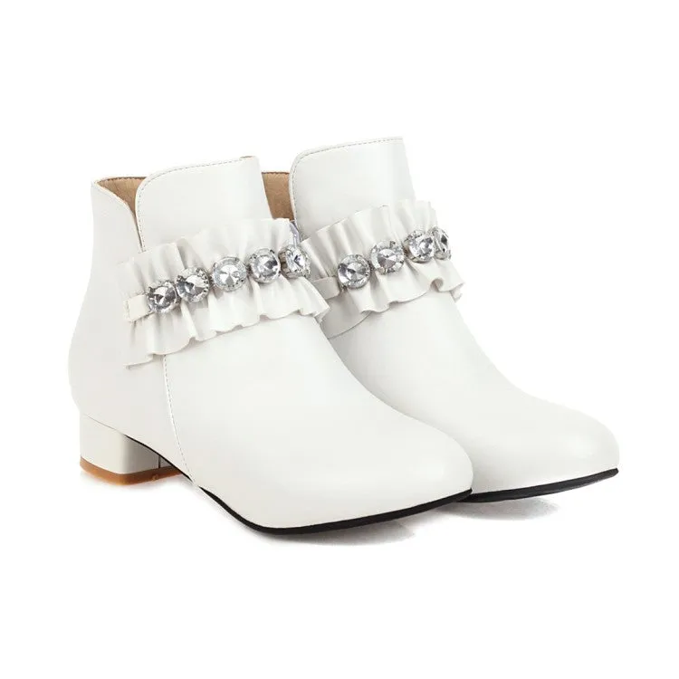 Women's  Rhinestone Low Heel Short Boots