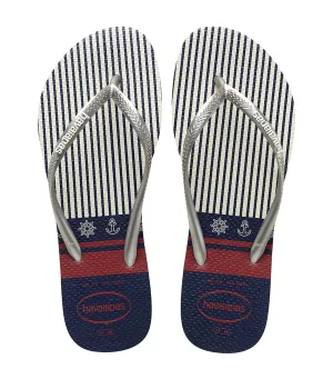 Women's Slim Nautical Flip Flops White/Silver