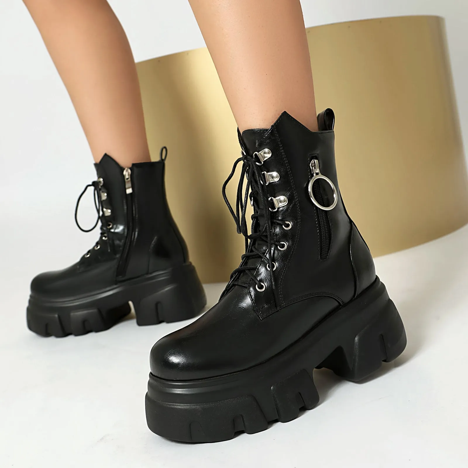 Women's Thick Heel Zipper Motorcycle Short Boots