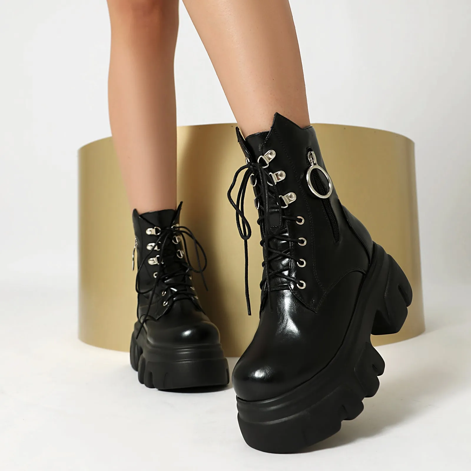 Women's Thick Heel Zipper Motorcycle Short Boots