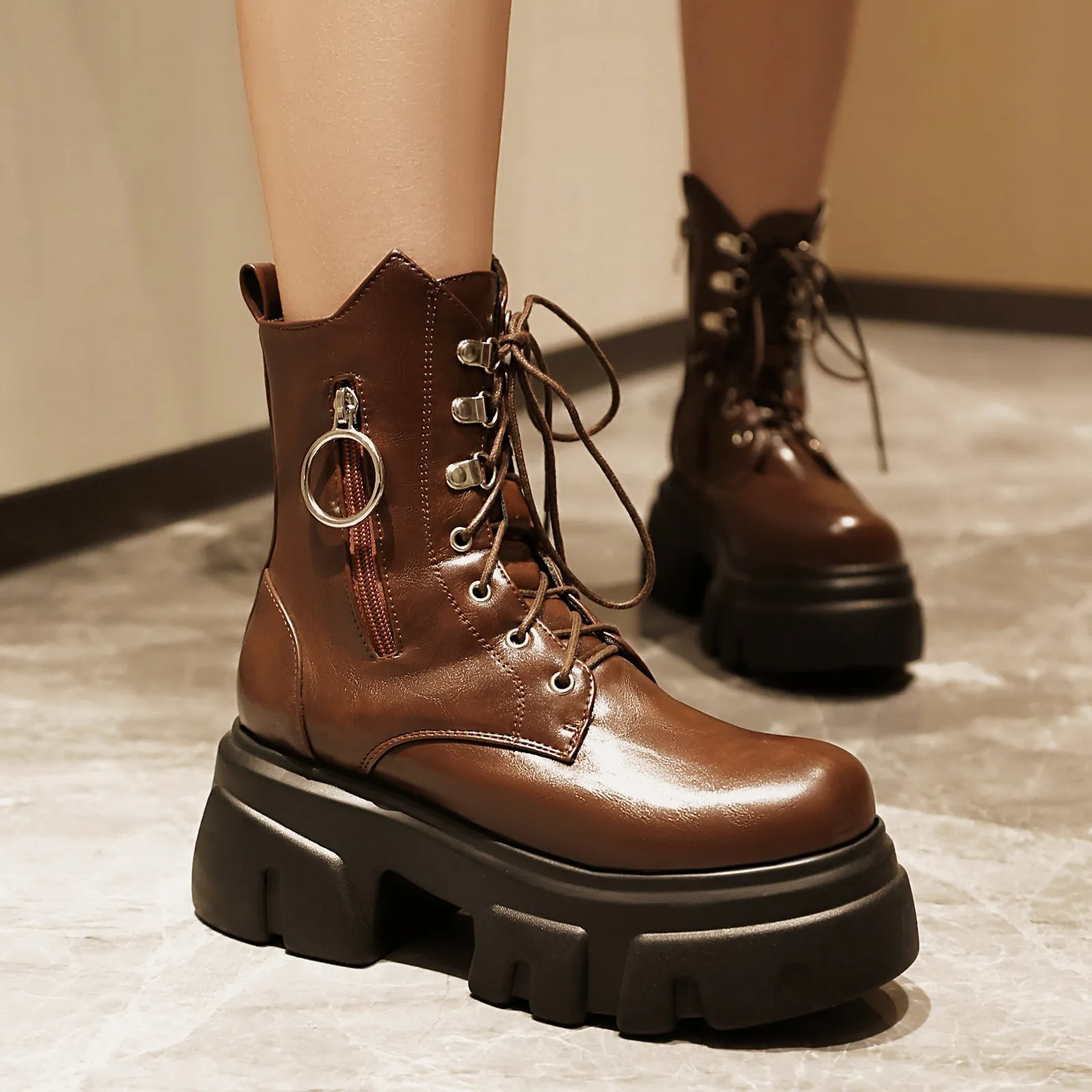 Women's Thick Heel Zipper Motorcycle Short Boots