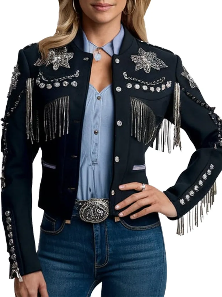 Women's Western Black Fringe Jacket