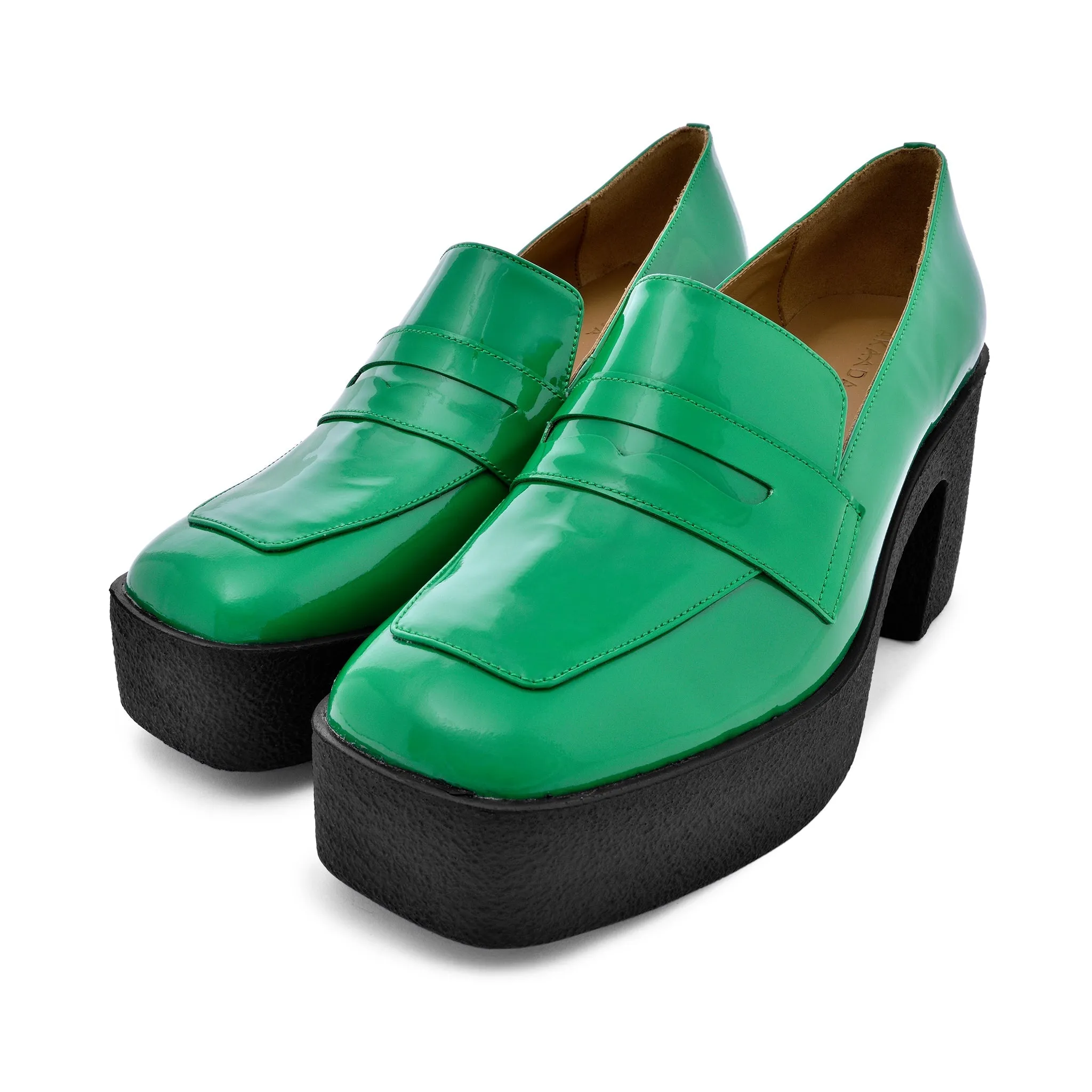 Yoko Forest Green Patent Leather Chunky Loafers