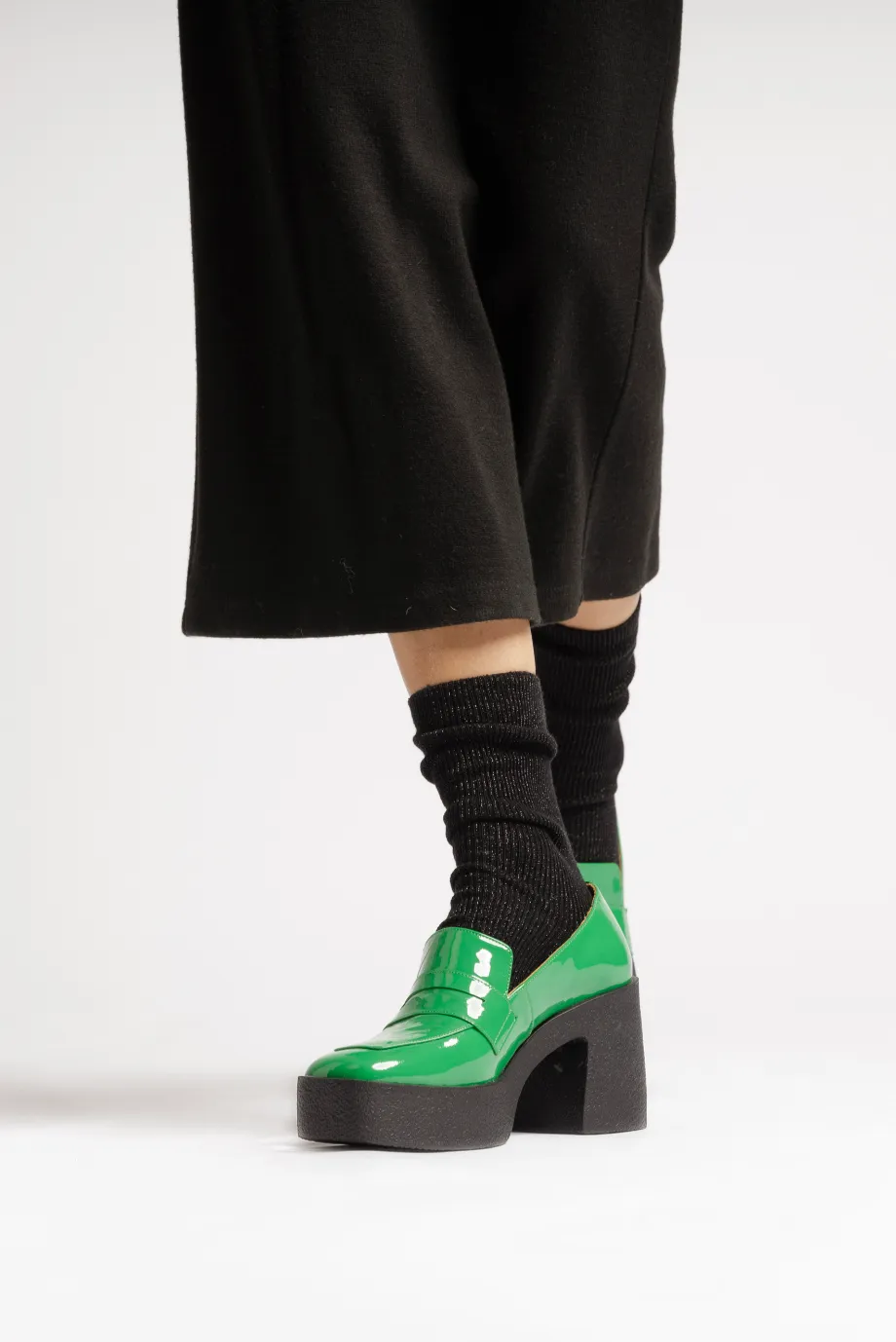 Yoko Forest Green Patent Leather Chunky Loafers