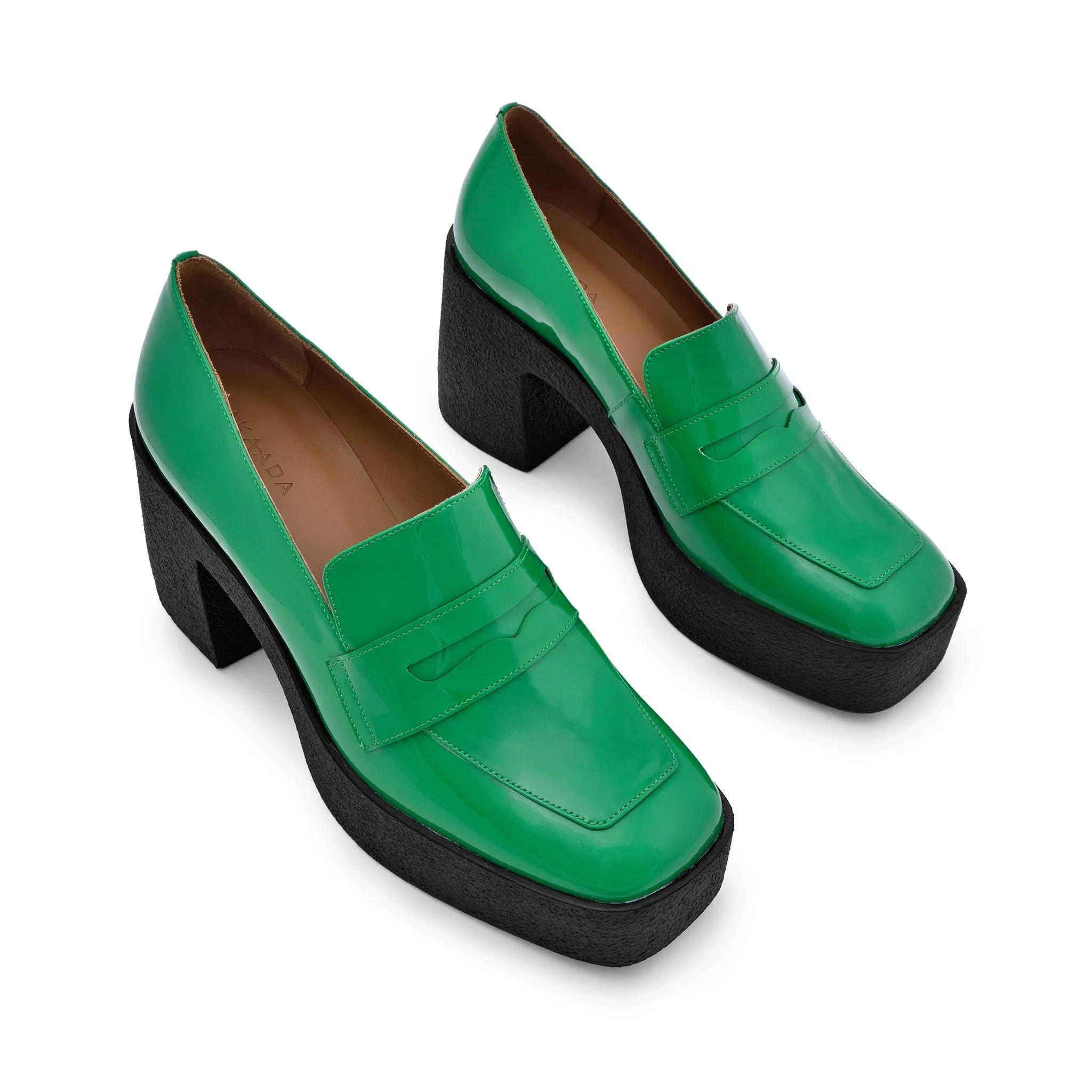 Yoko Forest Green Patent Leather Chunky Loafers