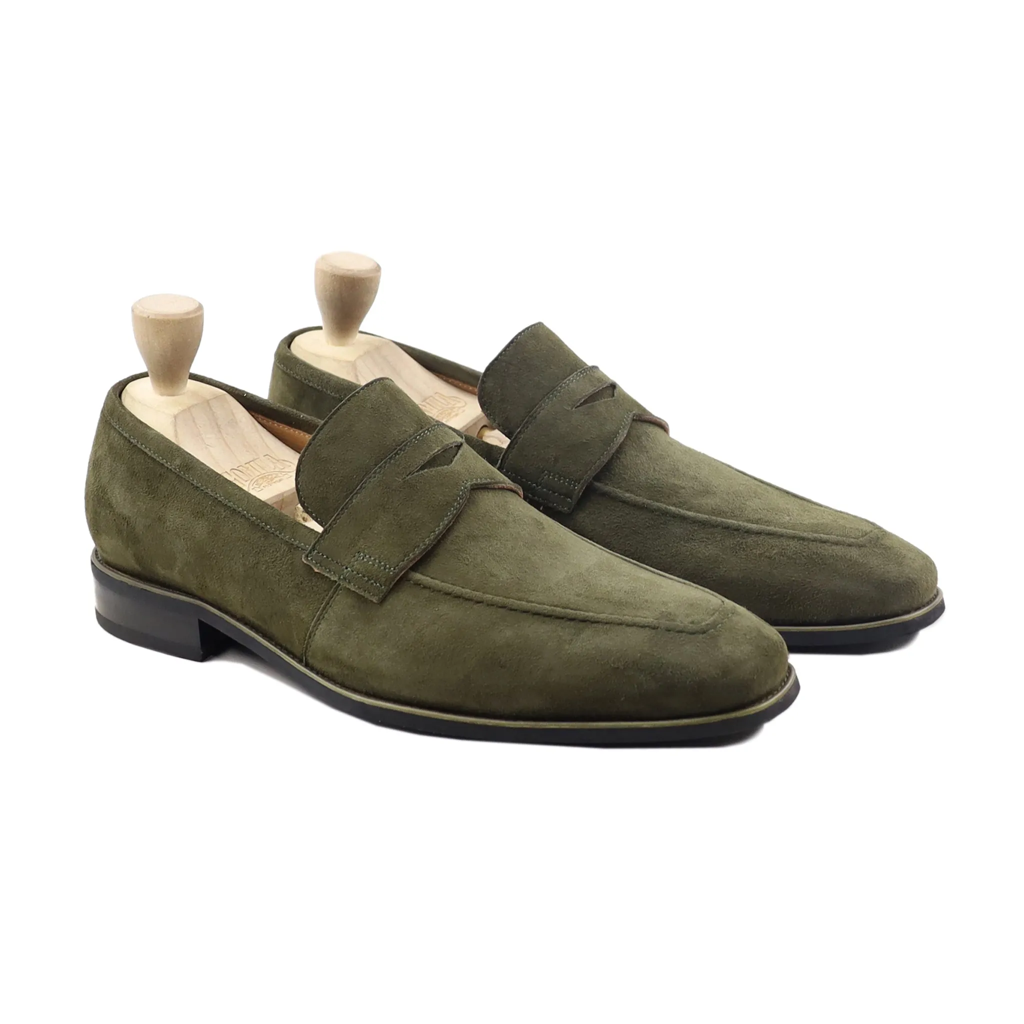 Yoshito - Men's Olive Green Kid Suede Loafer